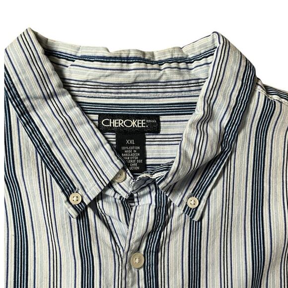 Cherokee Button Up Long Sleeve Men's Shirt XXL Blue & White Stripe 100% Cotton - Picture 5 of 9